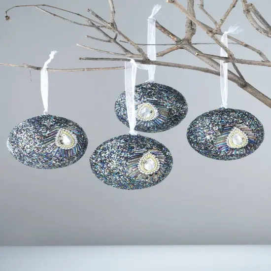 Hanging Shellac Orbs &ndash; 3 Inch, Silver-4 Pcs {1}