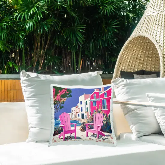 Stupell Industries Beach Chair Meetup in Pink Outdoor Printed Pillow design by Annabelle Hall, 18 x 7 x 18 {2}