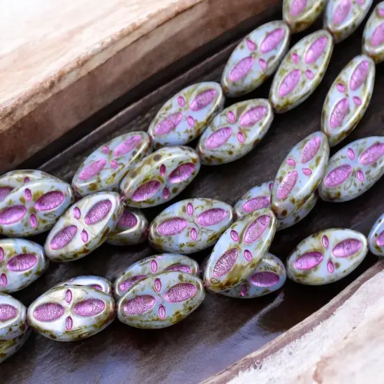 *8* 20x9mm Metallic Pink Washed Blue Opaline Picasso Marquise Oval Beads {4}
