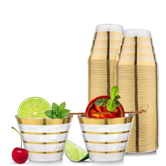 110 Pack 9 oz Disposable Clear Plastic Cups| Gold Rimmed Disposable Cups {10}