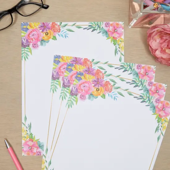 Floral Stationery Paper for Writing Letters, Printing (8.5 x 11 In, 100 Sheets) White {3}