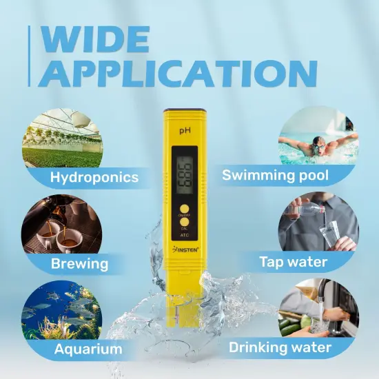 Insten - Digital pH Meter Tester Pen for Water Hydroponics, High Accuracy, Pocket Size, 0-14 pH Measurement Range, Yellow {5}