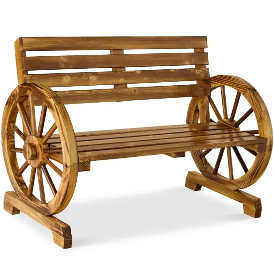 Best Choice Products 2-Person Wooden Wagon Wheel Bench for Patio, Garden, Outdoor Lounging w/ Rustic Design Natural {1}