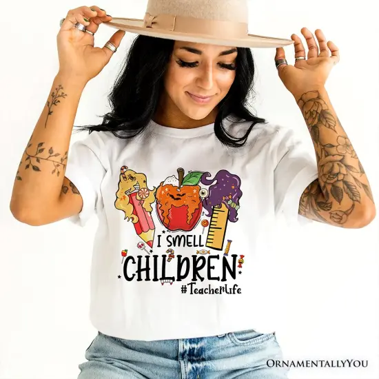 I Smell Children Witch Teacher Life T-Shirt, Back To School Halloween Tee {5}