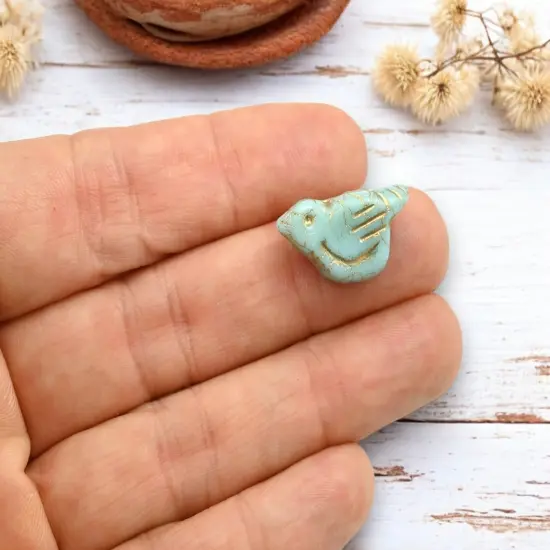 *2* 11x22mm Gold Washed Mint Green Bird Beads {5}