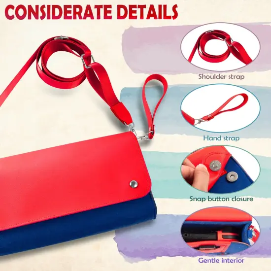 Insten Carrying Case Purse For Nintendo Switch and OLED Model, PU Leather Cover Travel Bag Sleeve Pouch, With Detachable Shoulder and Hand Strap For Girls Boys Women, Red/Blue {4}