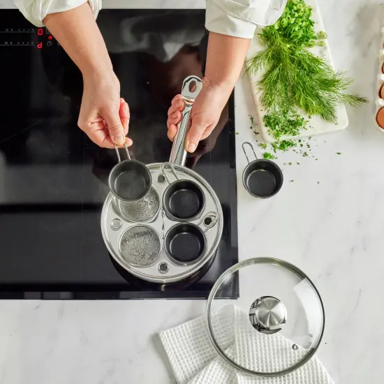 Demeyere Resto 4-cup Stainless Steel Egg Poacher Set {5}