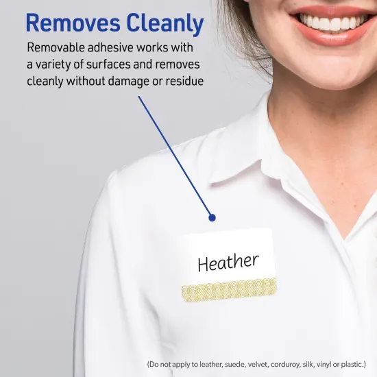 Avery Printable Rectangle Adhesive Name Badges, Pre-Printed Gold Lace Trim Pattern, Matte White, 2-1/3" x 3-3/8", Laser & Inkjet Compatible, 80 Total, Great for Branding, Marketing, and Events {3}