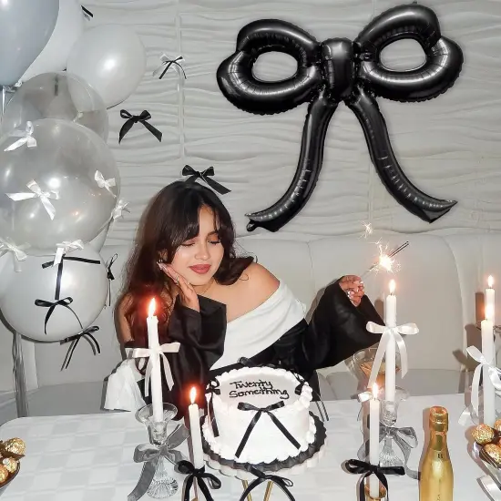 4 Pcs Bow Birthday Decorations Black Bow Balloons Bow Party {2}