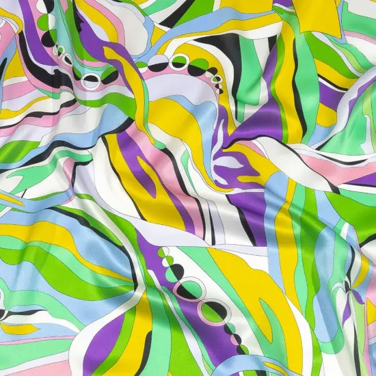 1 Yard Italian Silk Charmeuse Panel Purple Green Yellow Abstract Geometry 52 inch {1}