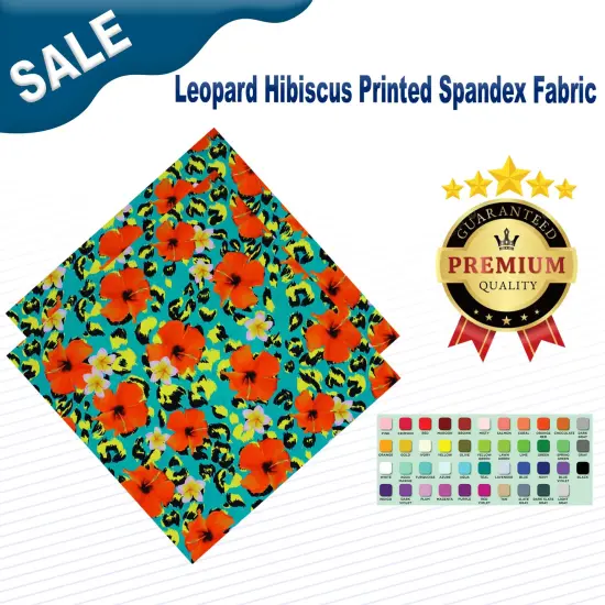 Leopard Hibiscus Printed Spandex Fabric Multicolor {2}
