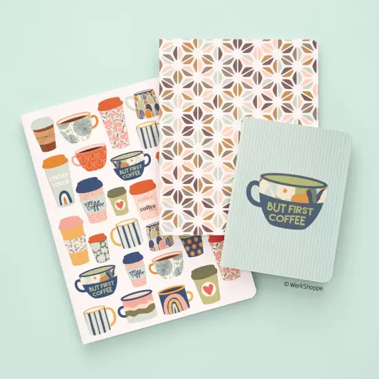 But First Coffee Stitched Notebook Set, Softcover Journal, Class Notebooks {1}