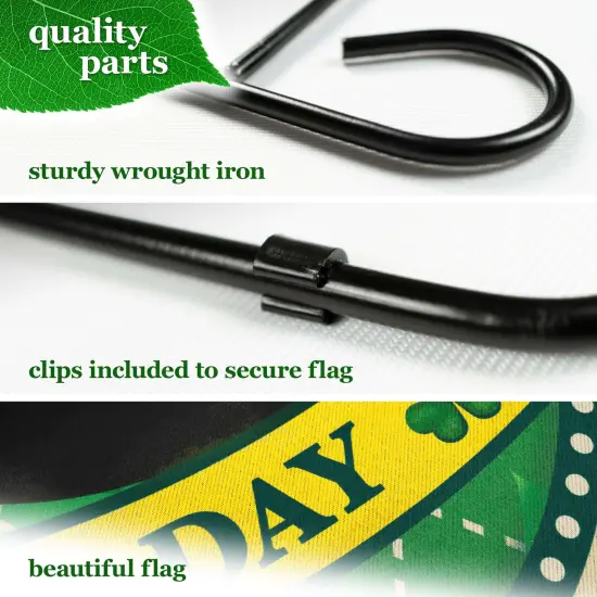G128 Combo Pack: Garden Flag Stand 36x16IN & Garden Flag Happy St. Patrick's Day Pot Gold Printed 12x18IN Double Sided {4}