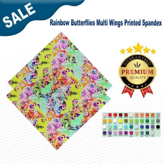 Rainbow Butterflies Multi Wings Printed Spandex {1}