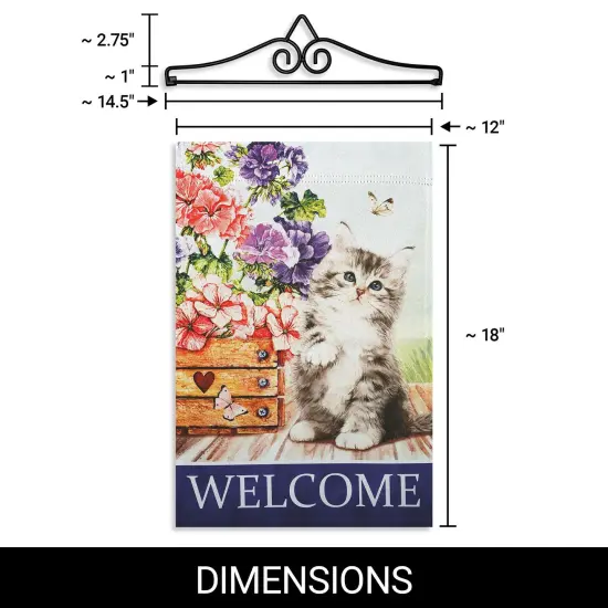 G128 Combo Pack Garden Flag Hanger 14IN & Garden Flag Welcome Kitten Flowers Printed 12x18IN Double Sided {2}