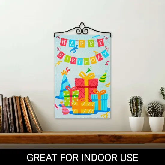 G128 Combo Pack Garden Flag Hanger 14IN & Garden Flag Happy Birthday Presents Printed 12x18IN Double Sided {5}
