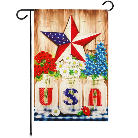 G128 USA Star Flowers Garden Flag 12x18 In Double Sided Independence Day Yard Garden Lawn Decoration {1}