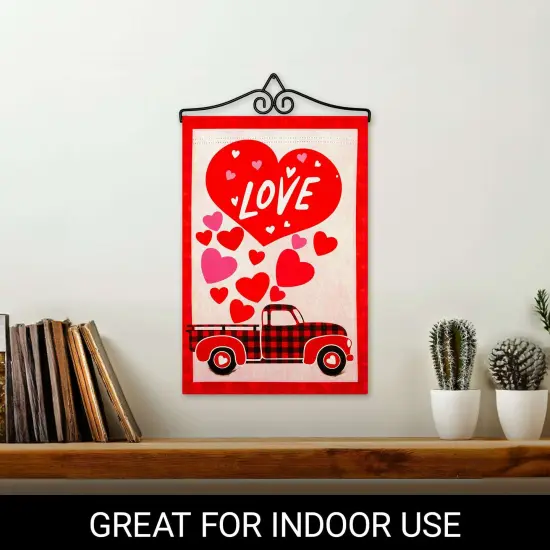 G128 Combo Pack Garden Flag Hanger 14IN & Garden Flag Happy Valentine's Day Love Truck Printed 12x18IN Double Sided {5}