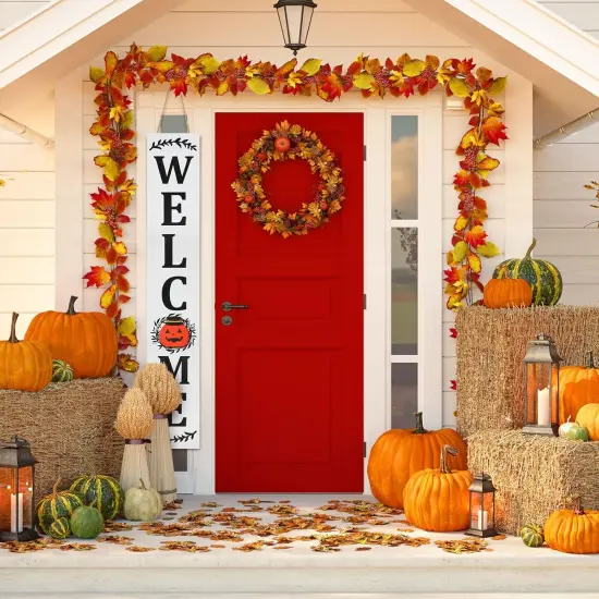 Welcome Sign for Front Porch Standing 47''x8'' Large Hanging Wooden(White Backing) {3}