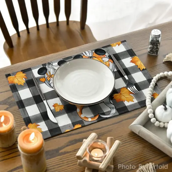 Set of 4 Buffalo Plaid Gnome Fall Placemats - 12x18 Inch {4}