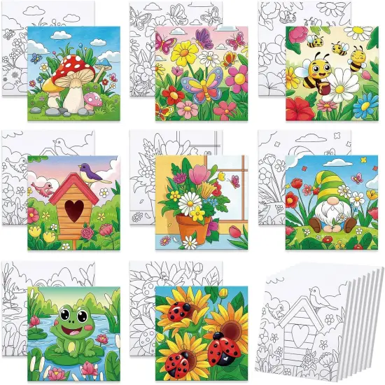 8 Packs Pre Drawn Canvas - 8" X 8" (Spring) {1}