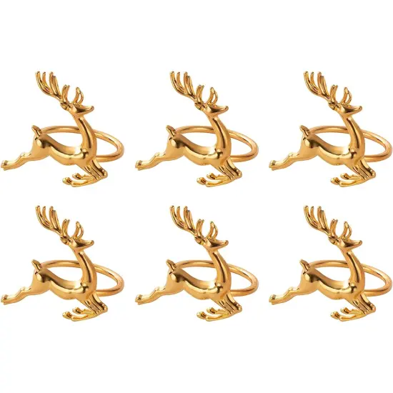 Juvale 6-Piece Gold Reindeer Christmas Napkin Rings, 1.8 Inches Diameter, Gold Napkin Rings for Holiday Themed Party Supplies, Christmas Napkin Holder for Lunch & Dinner Table Decoration {4}
