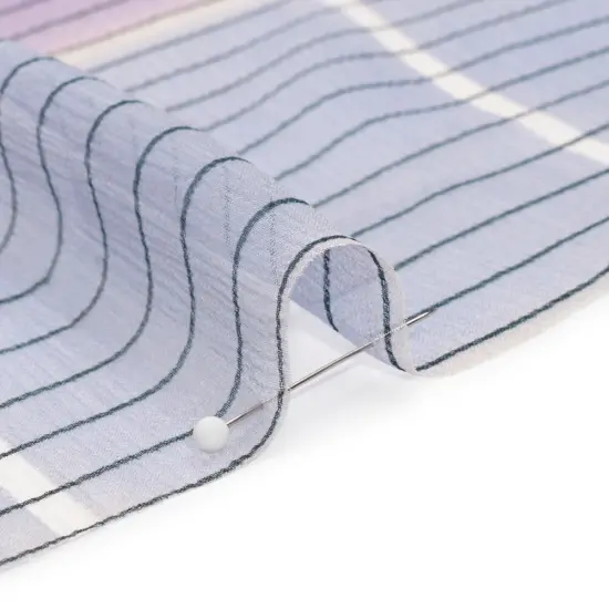 1 Panel Teal, Lavender and Burgundy Geometric Striped Crinkled Silk Chiffon Lightweight 54 Inch Width {2}