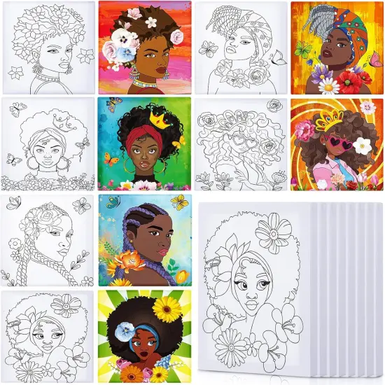12 Pcs Pre Drawn Canvas - 4 x 4 Inch (African Queen Style) {1}