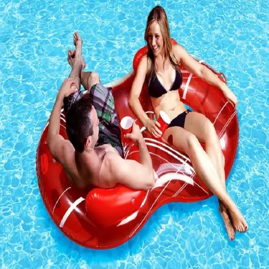 Swim Central 74" Inflatable Red and White Striped Duo Circular Swimming Pool Lounger {3}