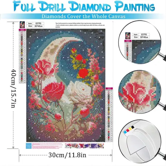 Moon Diamond Painting Kits for Adults-Flower Diamond Art for Adult,Rose Gem Painting Crafts Home Wall Decor,DIY 5D Gem Art Tree Perfect for Relaxation(12x16 Inch) {2}