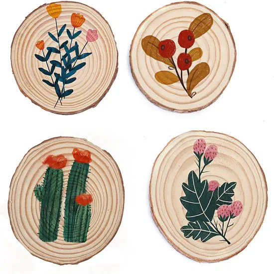 40 PCS 3.5-4 Inch Natural Wood Slices, 2/5 Inch Thickness Unfinished Wood Kit Wooden Circles Crafts with Bark for DIY, Arts, Centerpieces, Paintings, Wedding Decoration, Christmas Ornaments {5}