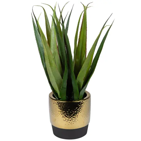 Northlight Artificial Agave Succulent Plant in a Textured Pot - 17" Green {6}