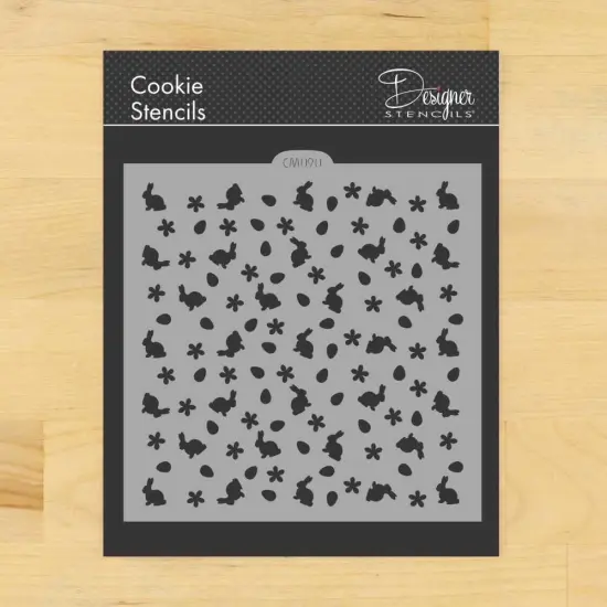 Bunnies and Flowers Miniprint Cookie & Craft Stencil | CM090 by Designer Stencils | Cookie Decorating Tools | Baking Stencils for Royal Icing, Airbrush, Dusting Powder | Craft Stencils for Canvas, Paper, Wood | Reusable Food Grade Stencil {1}