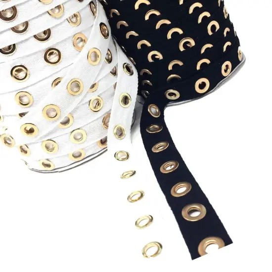Eyelet Gold Plated Cotton Twill Tape Black or White Sold By the Yard {5}