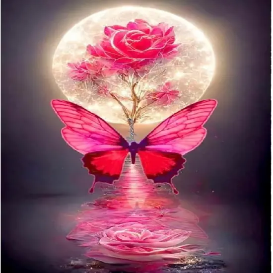 Moon Diamond Art Kits for Adults, Rose Butterfly 5D Diamond Painting Kits for Adults,Diamond Painting Diamond Art with Full Drill Diamond Dots DIY Gem Crafts Kits for Home Decor Gift-12x16in {1}
