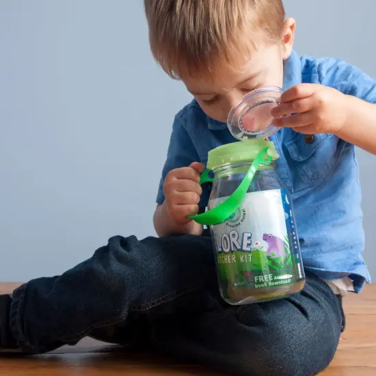 reCAP Kids Exlore Mason Jar Bug Catcher and Habitat Kit, Glow in the Dark Green with Magnifying Lid, 4 x 7 inches {3}