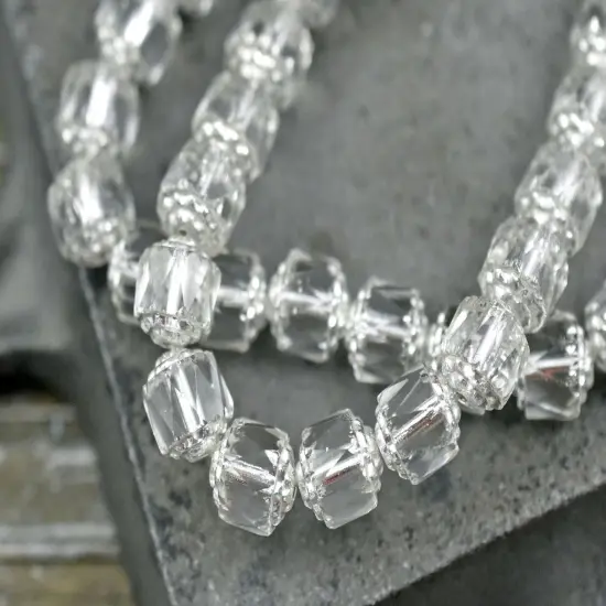 *20* 8mm Silver Washed Clear Fire Polished Cathedral Beads {3}