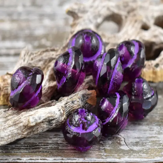Purple Washed Etched Grape Saturn Beads - Choose Your Size {5}