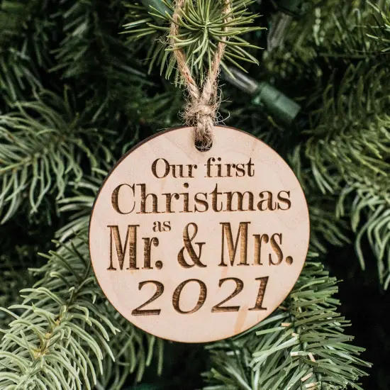 Ornament - 2021 Our First Christmas as Mr and Mrs - Raw Wood 3x3in {1}
