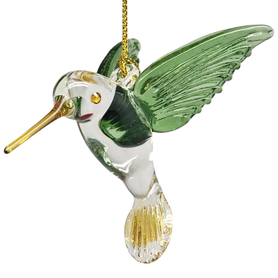 Egyptian Glass Hummingbird Ornament - Green with Yellow Beak {1}