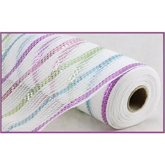 10.5" Poly Jute Matte Stripe Mesh Ribbon: Metallic Pastel Stripes (10 Yards) {1}