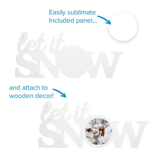 Sublimation Christmas White Coated Wood Word Blocks D&eacute;cor for Holiday&ndash; Sublimation Ready with 3.74&rdquo; Plate- Let It Snow {2}