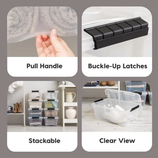 IRIS USA 4 Pack Plastic Storage Bins with Lids, 13 Quart, Latches Durable Nestable Containers Secure Pull Handle {4}