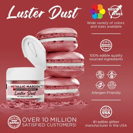 Bakell - Metallic Maroon Luster Dust (4g, 1x Jar) Edible Vegan Dust & Paint for Baking, Desserts and Beverages {2}