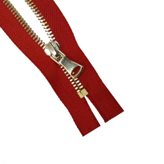 5MM One Way Non Separating Closed Bottom Zipper Red Tape Brass Teeth 7 Inches {5}