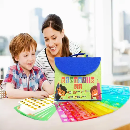 Drawing Stencils Set for Kids (55 Piece) - Arts and Crafts Set for Girls & Boys - Christmas & Birthday Gifts for Kids 4 5 6 7 8 9+ Year Old - Ideal Creativity Kit & Travel Activity with 300+ Shapes {4}