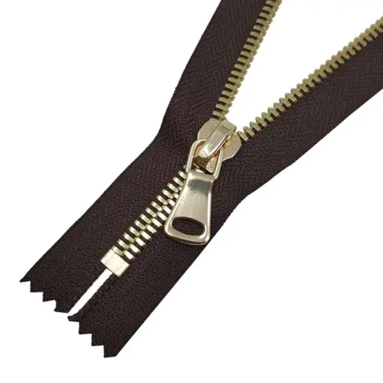 8MM One Way Non Separating Closed Bottom Zipper Brown Tape Brass Gold Teeth {3}