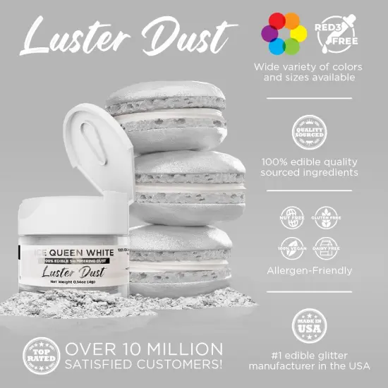 Bakell - Ice Queen White Luster Dust (4g, 1x Jar) Edible Vegan Dust & Paint for Baking, Desserts and Beverages {2}