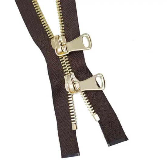 8MM Two Way Separating Open Bottom Zipper Brown Tape Brass Teeth 36" {3}