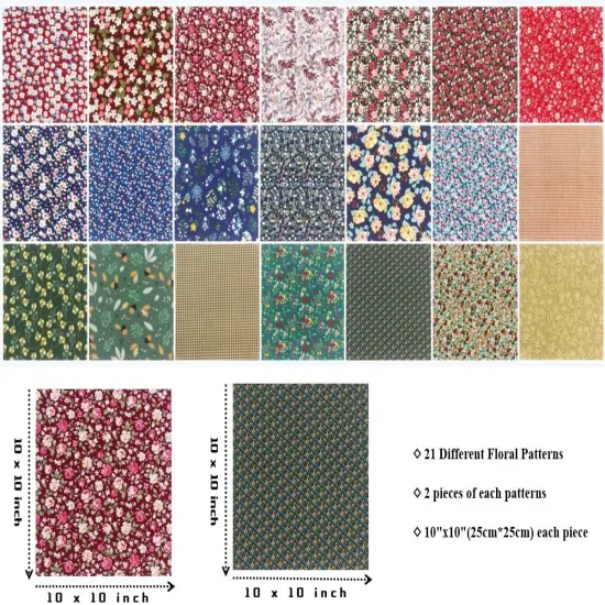 10x10 - 42pc Dark Floral Cotton Precut Fabric Bundle for Quilting {2}